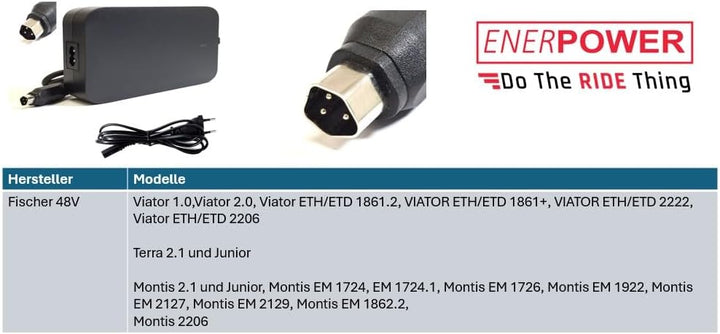 Enerpower Ladegerät 54,6V 2A 110 Watt 3-Pins Trapez für 48V Akkus von Fischer Pedelecs Viator, Terra