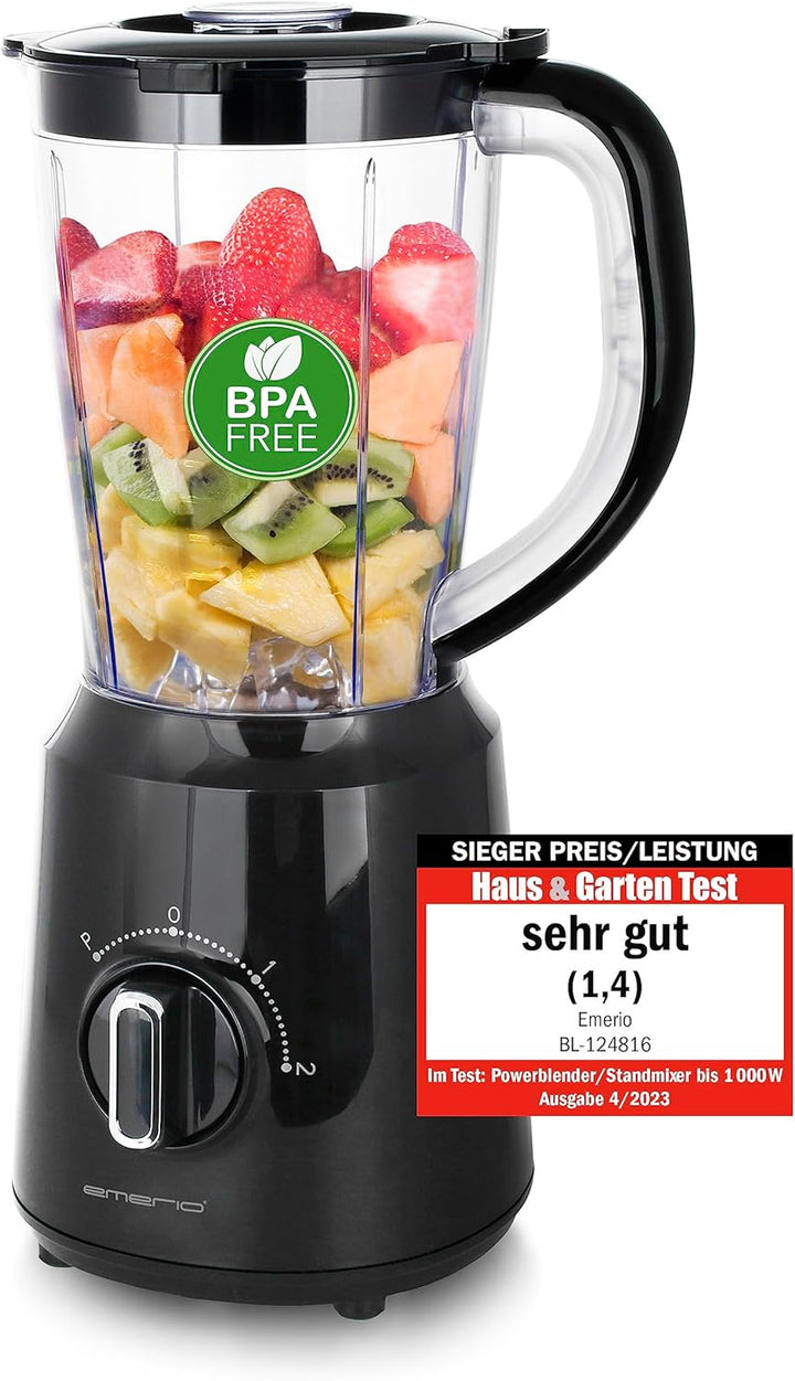 Emerio Standmixer BPA frei Crush Ice Funktion 1.5l Behälter 2 Geschwindigkeiten + Pulse Funktion Mes