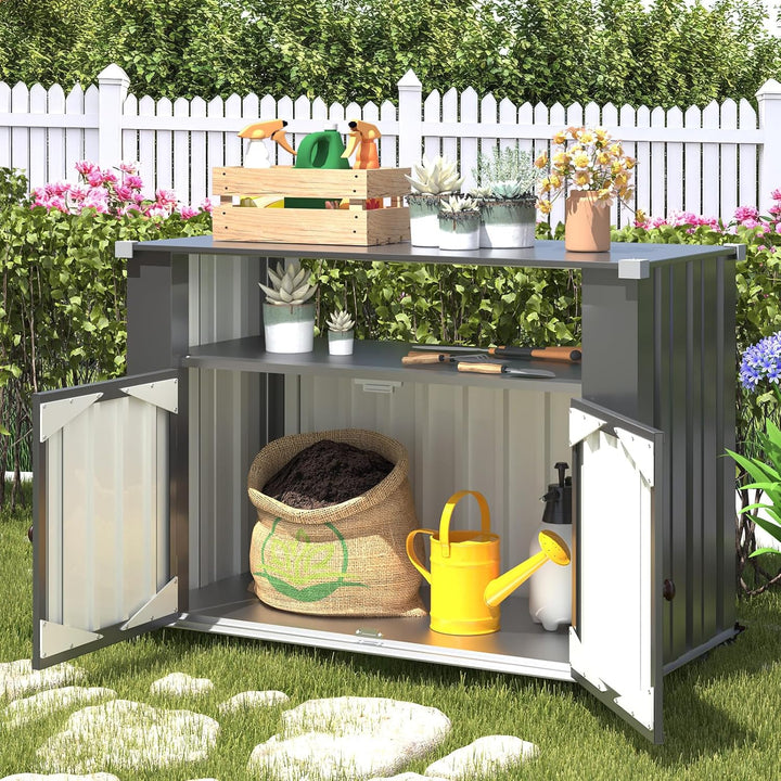 UNIONLINE Grillwagen, Wetterfester Grilltisch mit Stauraumschrank, Mobile Outdoor Kücheninsel mit ab