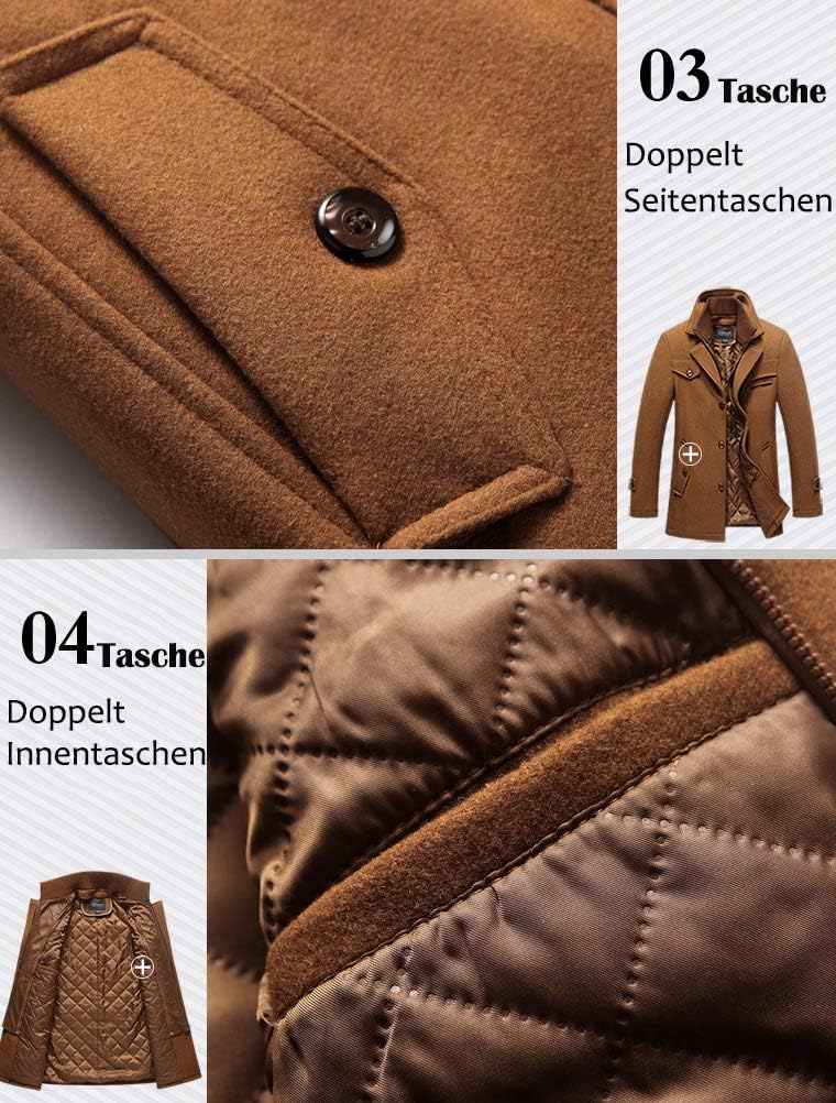 Lavnis Herren Warm Wollmantel Stehkragen Wintermantel Kurzmantel Winter Jacke Business Freizeit M St