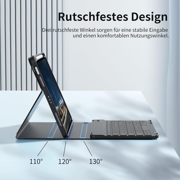 Tastatur mit Hülle für iPad 11./10. Generation 2025 2022, Schwarz, Schwarz