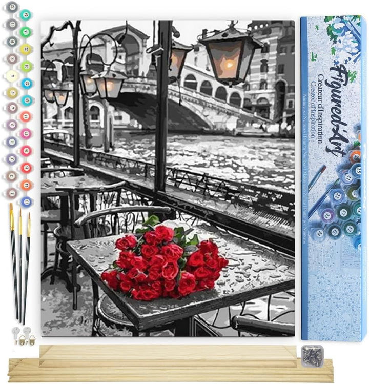 Figured'Art Malen Nach Zahlen Erwachsene Mit Rahmen Terrasse und Blumenstrauss - Paint by Numbers Ba