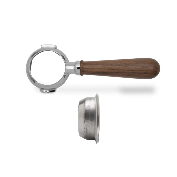 LELIT LELIT 58 Bottomless Portafilter - Inklusive Edelstahlfilter mit 2fach Dosierung - Holzgriff -