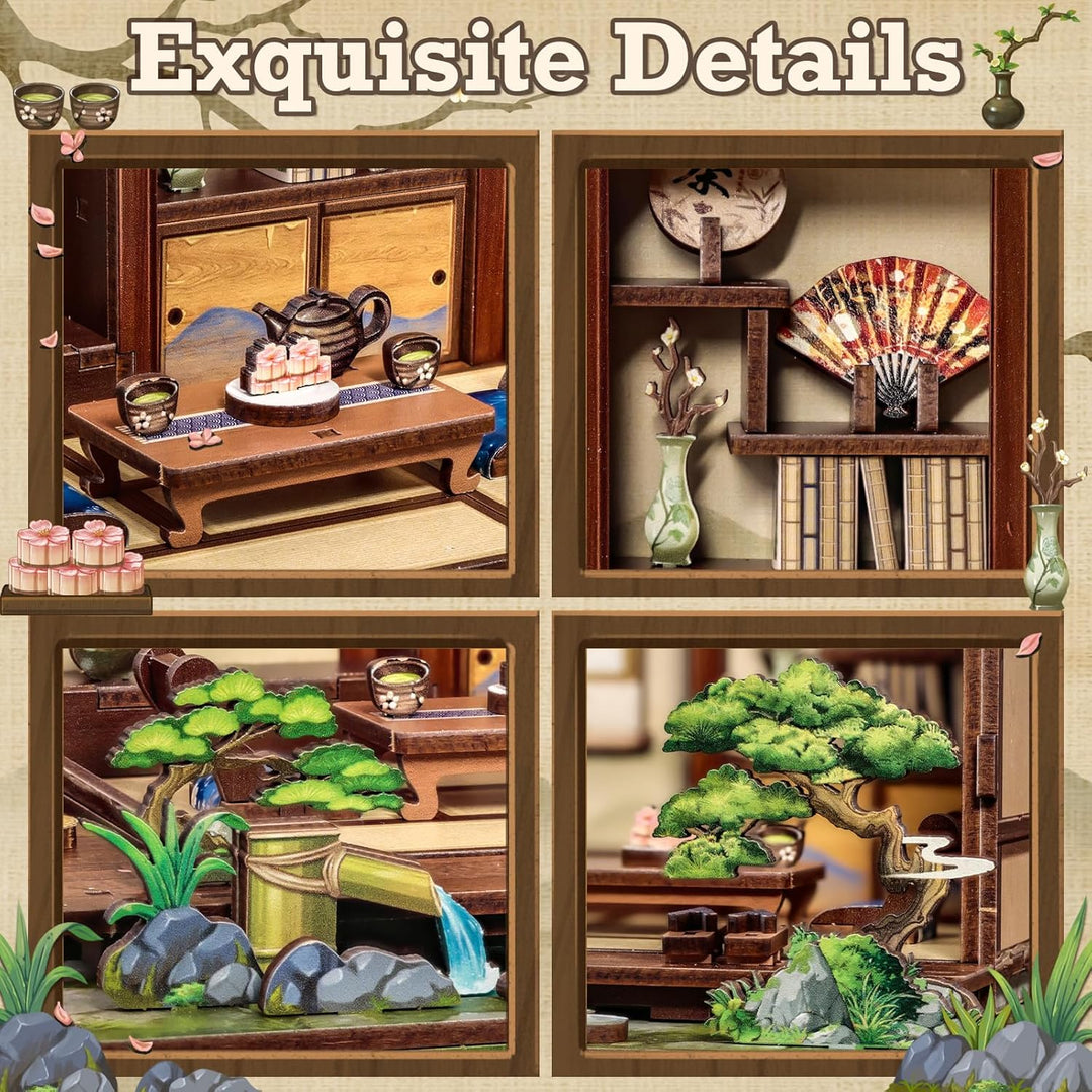Fsolis Book Nook Japan Booknook Bausatz für Erwachsene, 3D-Holzpuzzles Buchecke, DIY-Miniaturhaus-Se