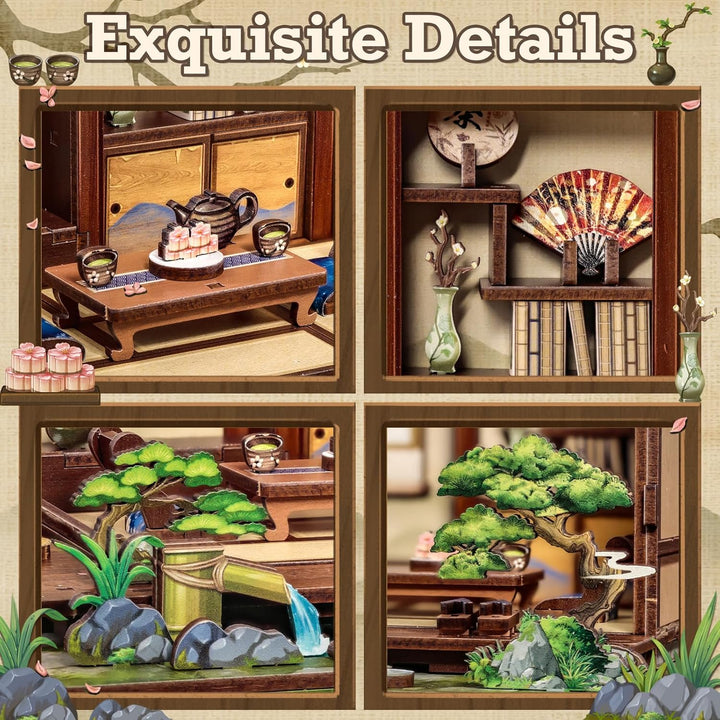 Fsolis Book Nook Japan Booknook Bausatz für Erwachsene, 3D-Holzpuzzles Buchecke, DIY-Miniaturhaus-Se