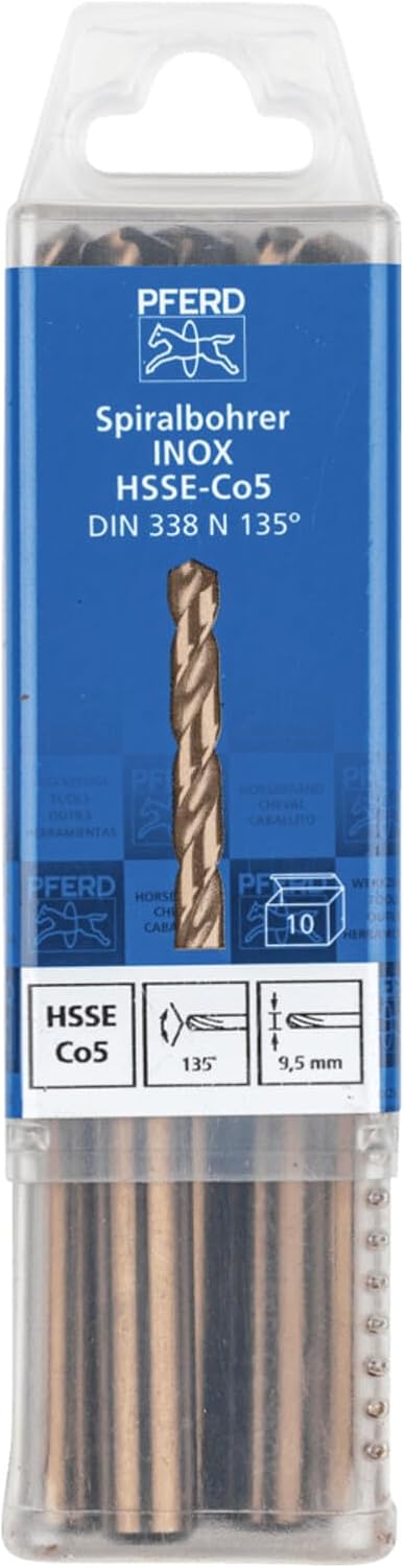 PFERD Spiralbohrer INOX, 10 Stück | Ø 9,5 mm, HSS-E Co5 N, DIN 338, 135° | 25203577 - für zähe und h