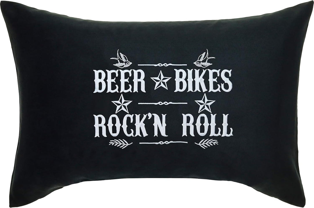 Lustiges Kissen Beer, Bikes and Rock'n Roll Kissenbezug gefüllt | MC Dekokissen mit Füllung Wohnzimm