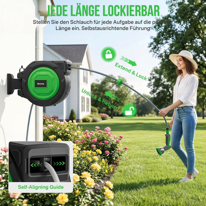 Schlauchtrommel,Wand-Schlauchbox RollUp 1/2'' x 30+2m mit 180° Schwenkbarer, 10-fach Verstellbarer D