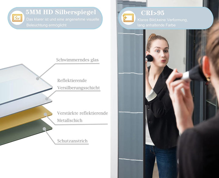 BD-Baode Wandspiegel Schwarz 40 x 140cm Rechteckiger Metallrahmen Spiegel Wandspiegel für Garderobe