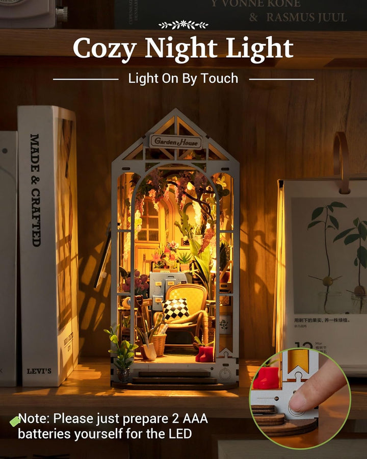 Rolife Book Nook Kit für Erwachsene DIY Miniature House mit LED-Licht für Buchstütze Bibliothek Büch