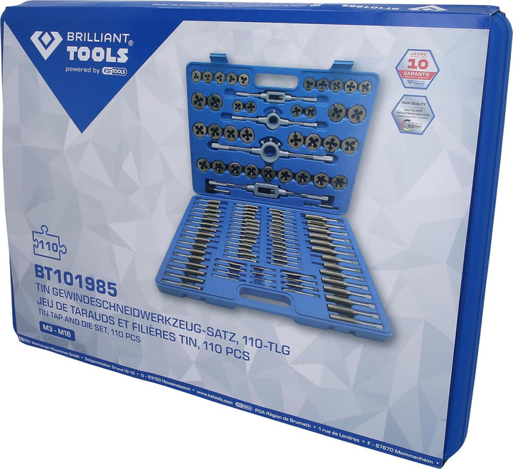 BRILLIANT TOOLS BT101985 TiN Gewindeschneidwerkzeug-Satz, 110-tlg. [Powered by KS Tools]