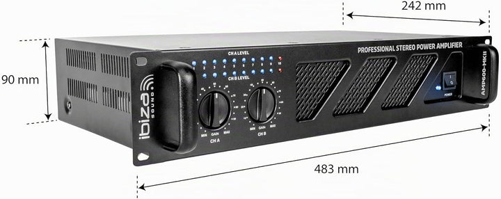 Ibiza - AMP600-MKII - Professioneller PA-Verstärker 2x480W mit RCA/Klinke Eingängen und Speakon/Born