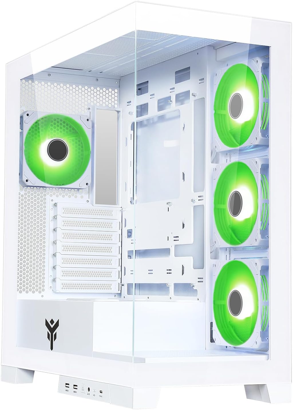 Itek Gehäuse SHOWBUI 45W – Gaming-Tower, ATX, 4 x 12 cm ARGB-Lüfter, 2 x USB3, Typ C, Seite und Vord