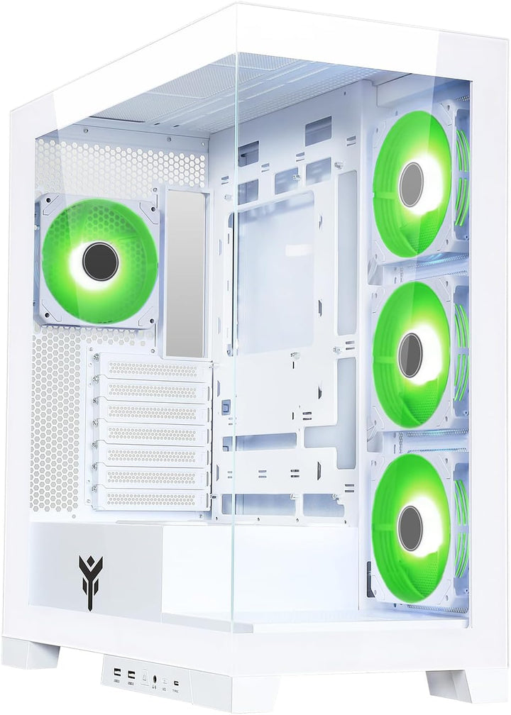 Itek Gehäuse SHOWBUI 45W – Gaming-Tower, ATX, 4 x 12 cm ARGB-Lüfter, 2 x USB3, Typ C, Seite und Vord