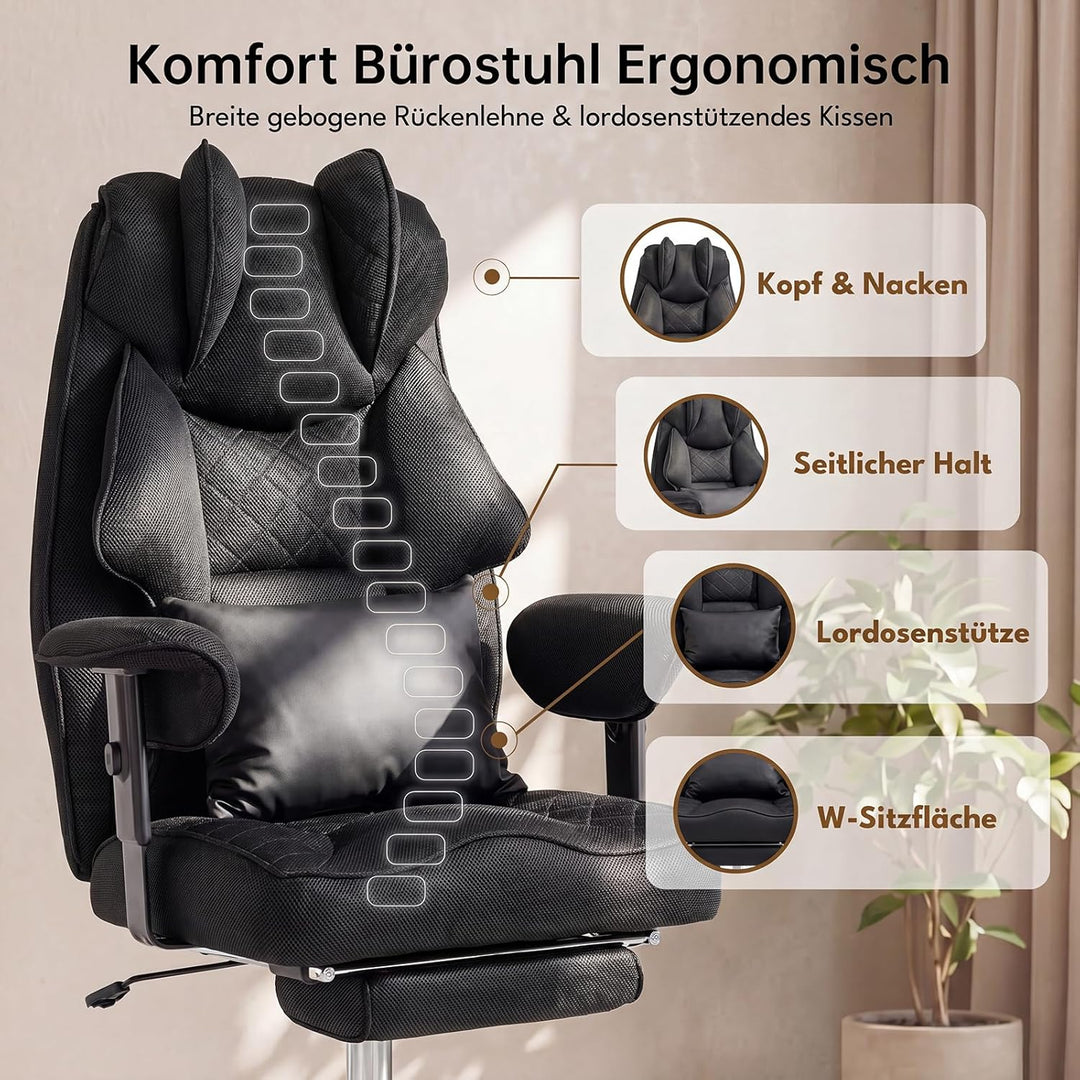Ergonomischer Bürostuhl 200kg, XXL Chefsessel Fussstütze Homeoffice | XXL Schreibtischstuhl Ergonomi