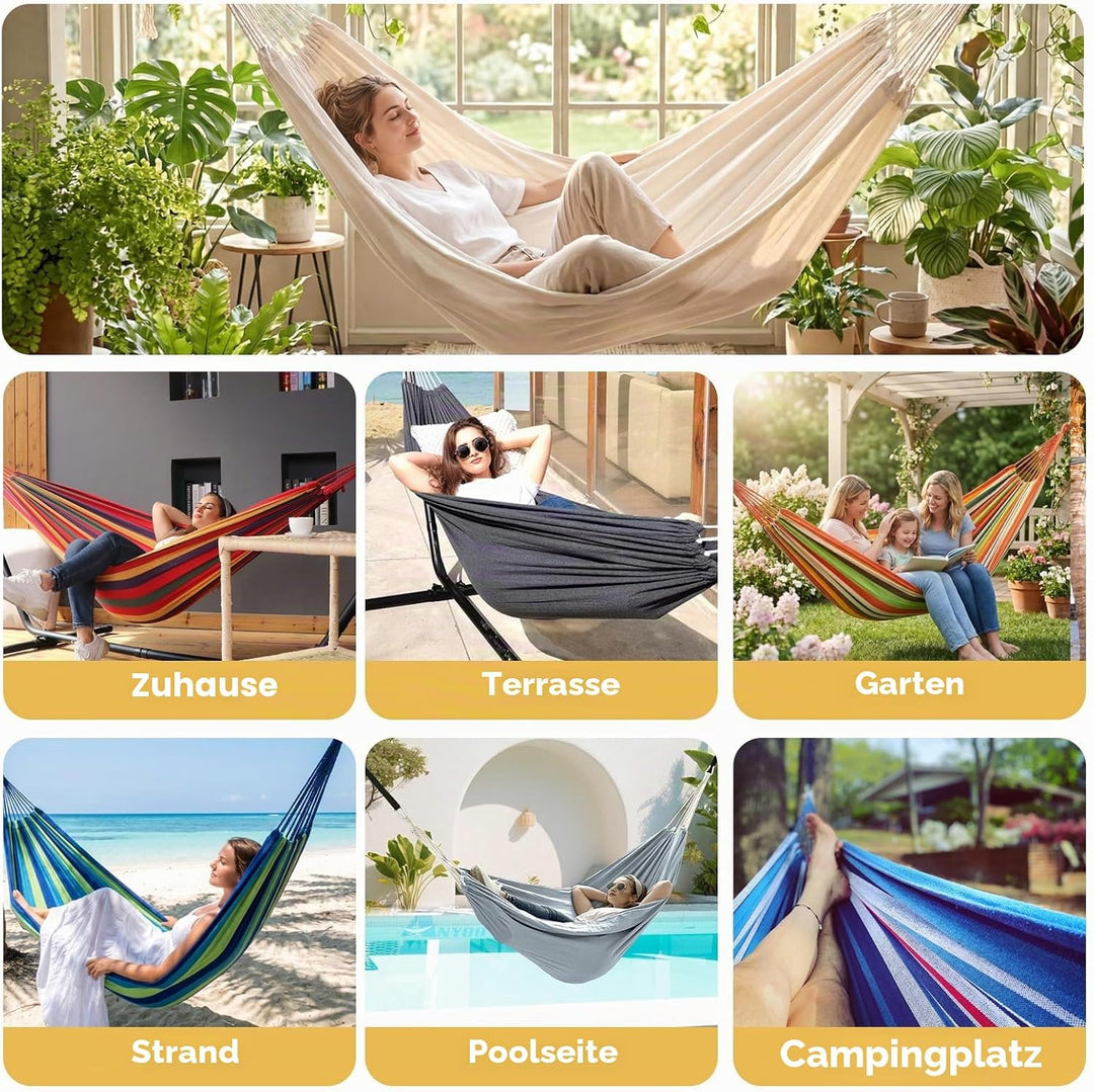 ANYOO Hängematte Outdoor Baumwolle Bequemer Stoff mit Baumfreundlichen Gurten zum Aufhängen, Robuste