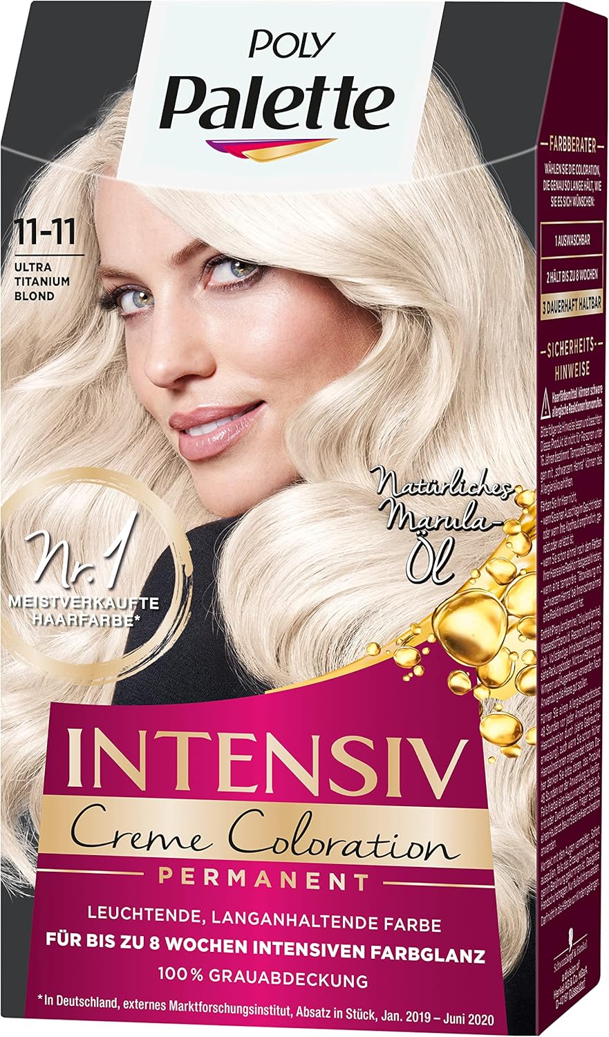 Palette Intensiv Creme Coloration 11–11 Ultra Titanium Blond Stufe 3 (3 x 115 ml), Permanente Haarfa