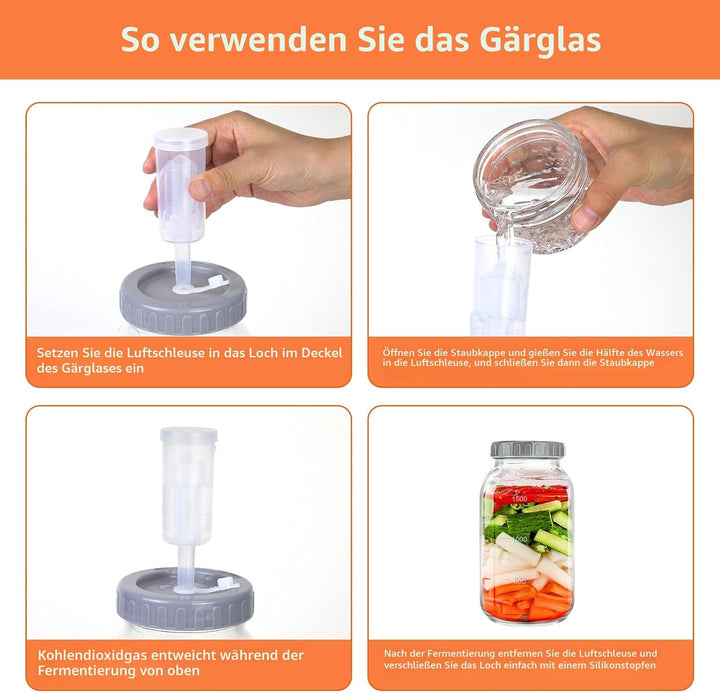 Fermentierglas 2 Stück 2L, Kimchi Behälter mit Luftschleuse, Perfekt für die Gärung für Kimchi, Saue