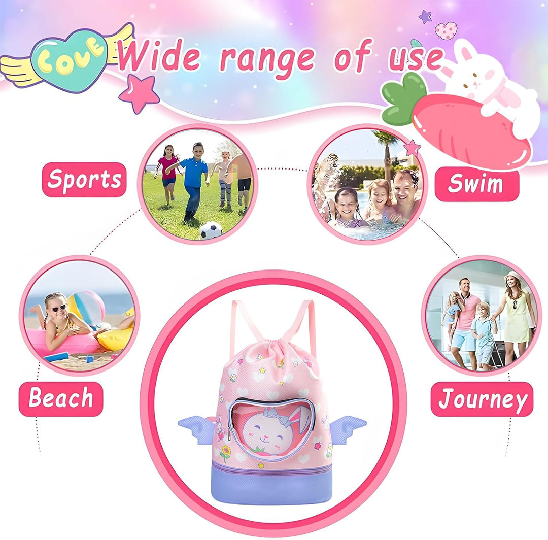Schwimmrucksack Wasserdicht Kinder, Strandrucksack mit Trennung Schuhfach, Schwimmtasche Kinder mit