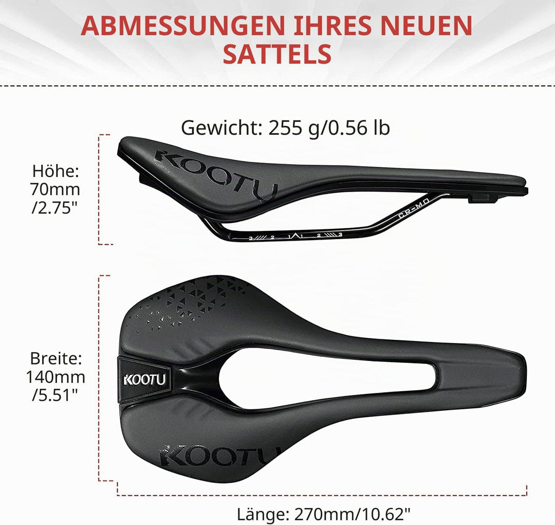KOOTU Rennradsattel, Komfort-Fahrradsitz für Männer und Frauen, wasserdicht, atmungsaktiv, stossdämp
