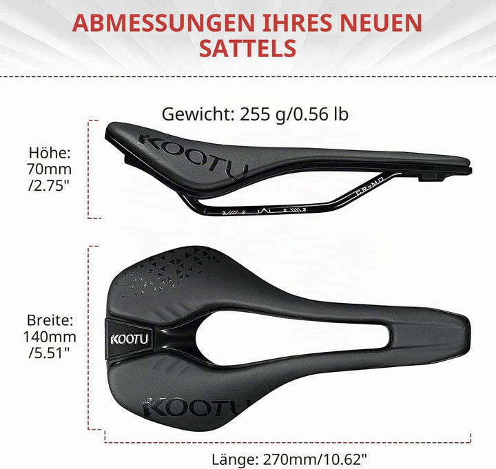 KOOTU Rennradsattel, Komfort-Fahrradsitz für Männer und Frauen, wasserdicht, atmungsaktiv, stossdämp
