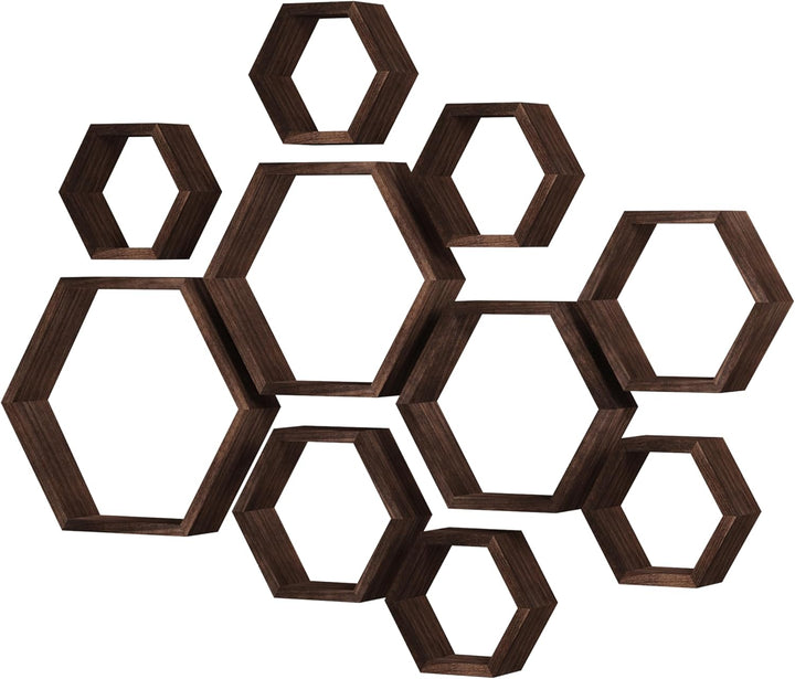 Sechseckige Wandregale Wabenförmige Regale 10er-Set Wandmontierte Holzregale im Landhausstil Wand-Au