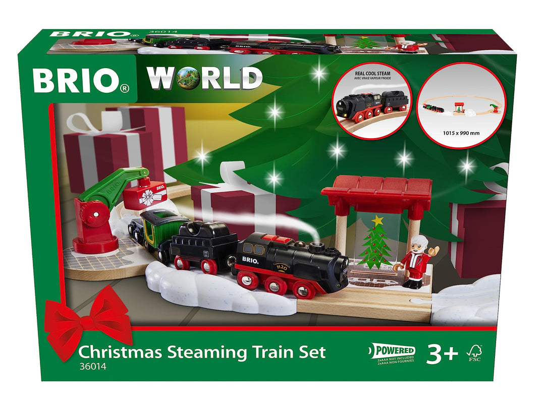 BRIO World 36014 Batterie-Dampflok Weihnachts-Set - Aus dem Schornstein der Lokomotive strömt kalter