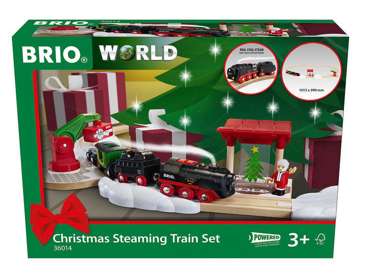 BRIO World 36014 Batterie-Dampflok Weihnachts-Set - Aus dem Schornstein der Lokomotive strömt kalter
