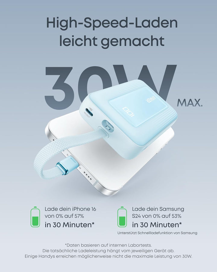 Anker Powerbank 10.000mAh, Zolo Power Bank 30W High-Speed portables Ladegerät mit integriertem USB-C