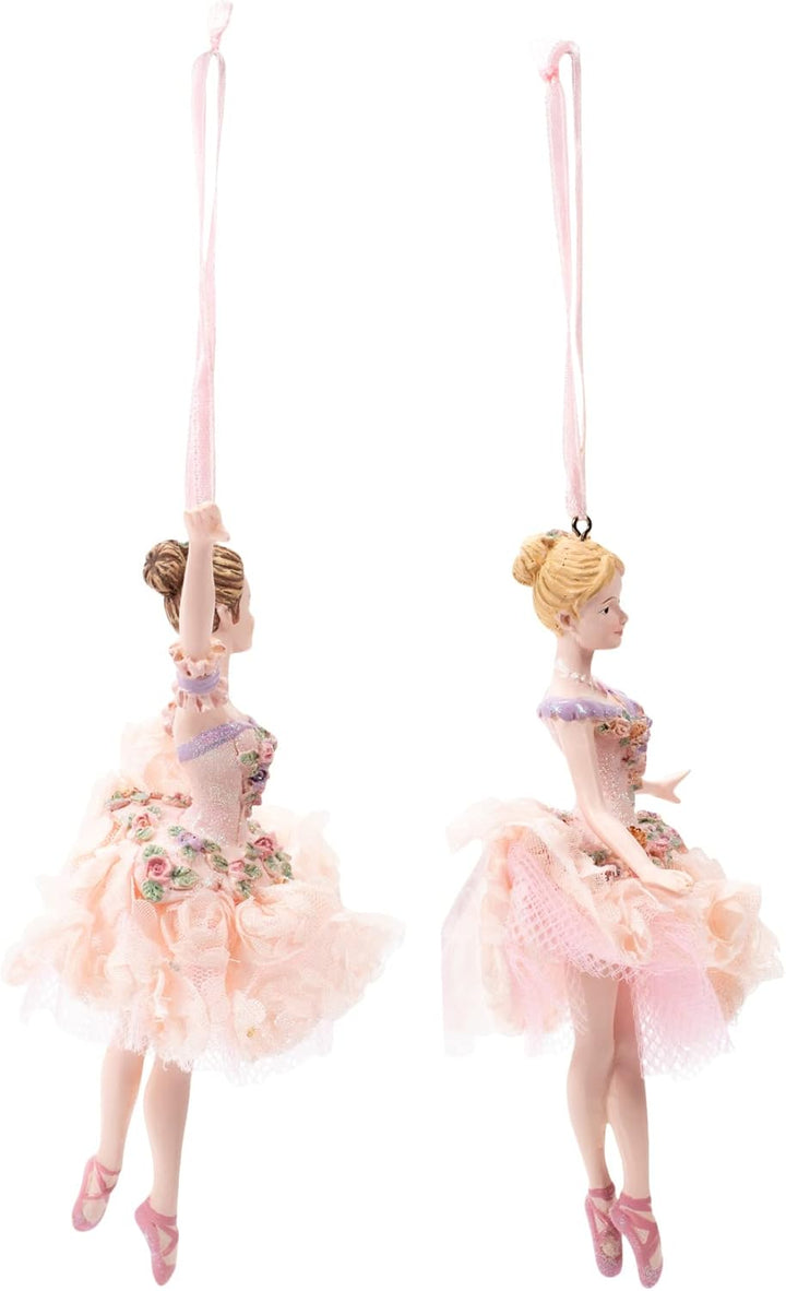 Blush Pink Flower Ballerina Set of 2 Ornaments