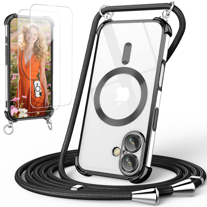 GOODVISH Handykette für iPhone 16 Hülle mit Band, mit 2 Stück Schutzfolie und Kamera Schutz, Necklac