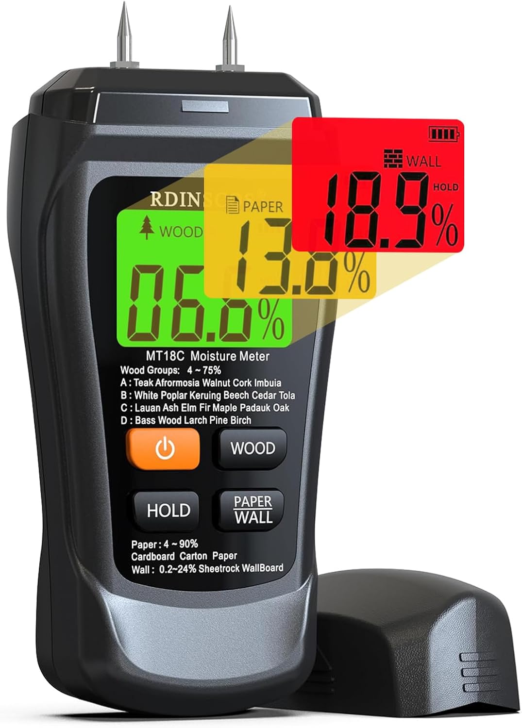 Feuchtigkeitsmessgerät Pin-Typ Holzfeuchtemessgerät Feuchtemessgerät Mauerwerk mit Farb-LCD-Display