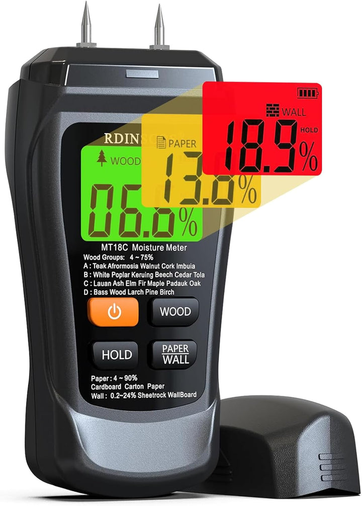 Feuchtigkeitsmessgerät Pin-Typ Holzfeuchtemessgerät Feuchtemessgerät Mauerwerk mit Farb-LCD-Display