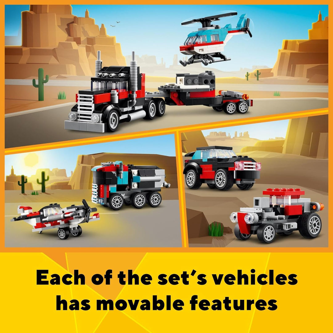 LEGO Creator 31146 3 in 1 Pritschenwagen mit Hubschrauber-Spielzeug, verwandelt sich vom Pritschenwa