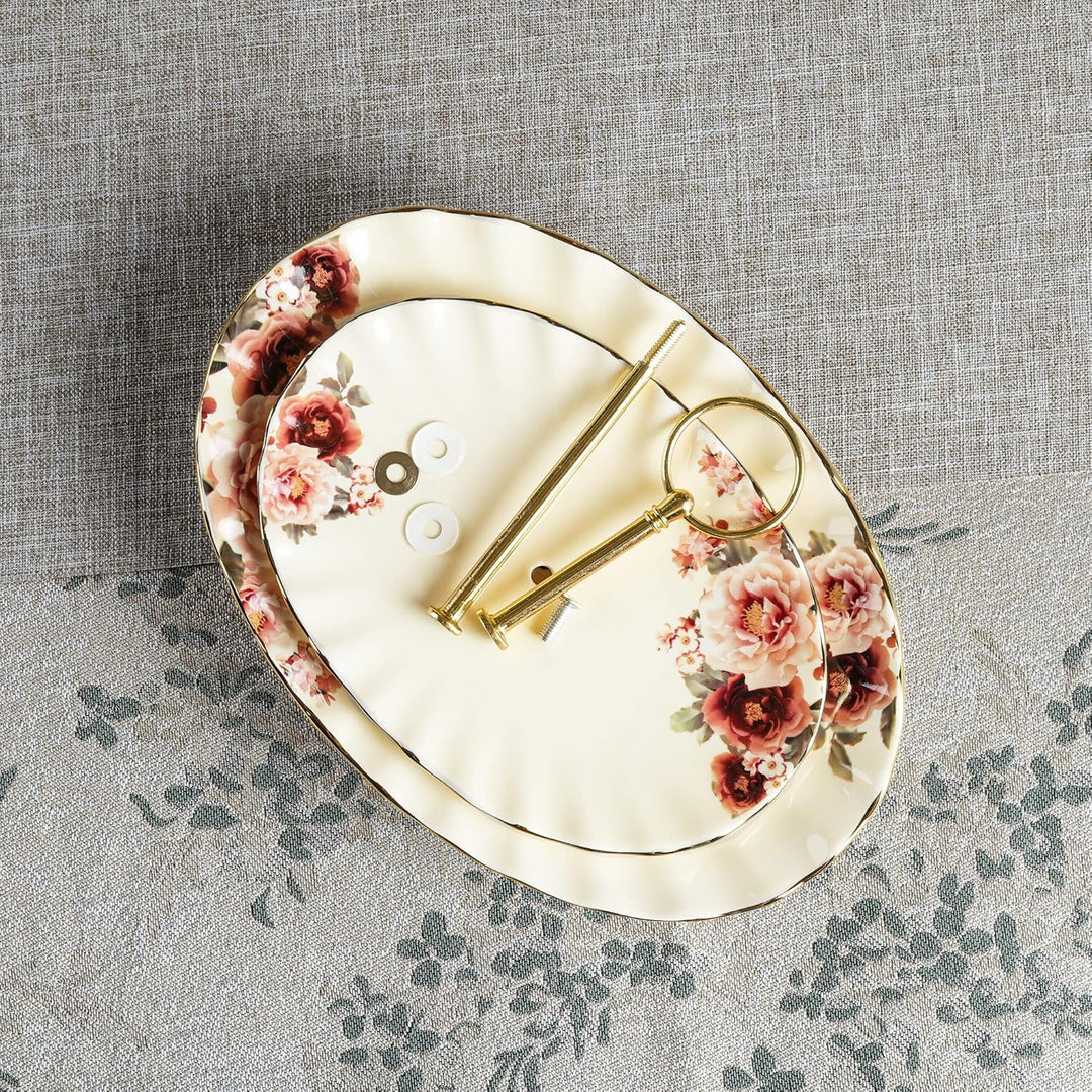 fanquare 2 Stöckig Gold Etagère aus Keramik, Porzellan Tortenständer, Obst und Cupcake Ständer, Serv