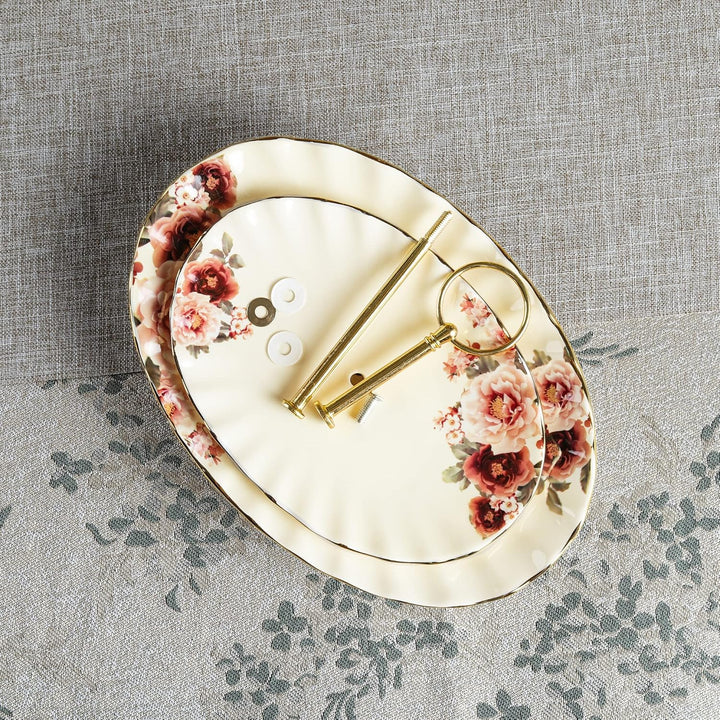 fanquare 2 Stöckig Gold Etagère aus Keramik, Porzellan Tortenständer, Obst und Cupcake Ständer, Serv