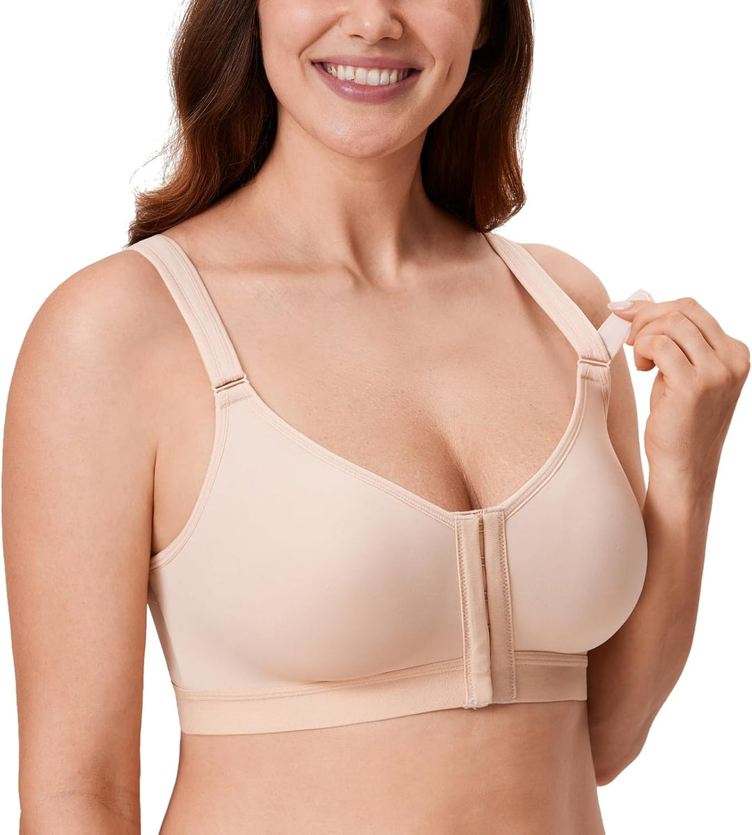 DELIMIRA Damen Vorderverschluss BH Haltung Starker Halt Rückenstütze ohne Bügel BHS Grosse Grössen V