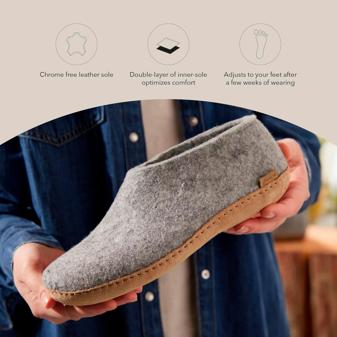 glerups Slipper aus 100 % hochwertiger Wollmischung mit Gummisohle, Unisex-Slipper 35 EU Grau, 35 EU