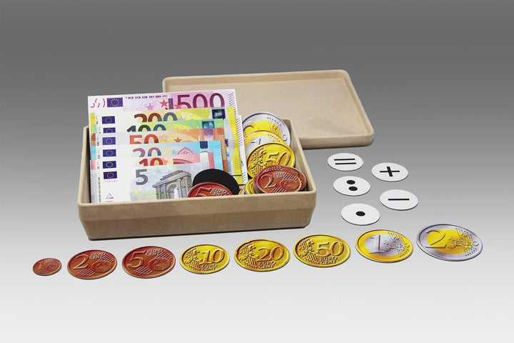 WISSNER® Magnetisches Euro Spielgeld – 100 Teile Set mit Scheinen, Münzen & Rechenzeichen, ideales L