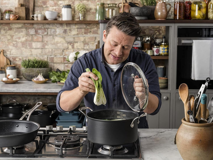 Tefal H9124644 Kochtopf, 24 cm, Jamie Oliver, harteloxiert, Aluminium, Schwarz 24cm Stewpot + Lid, 2