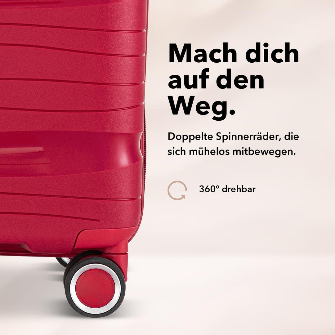 Travel One Handgepäck-Koffer 40L – Rot – Hartschalenkoffer Kabinentrolley, 4 Rollen, Zahlenschloss &
