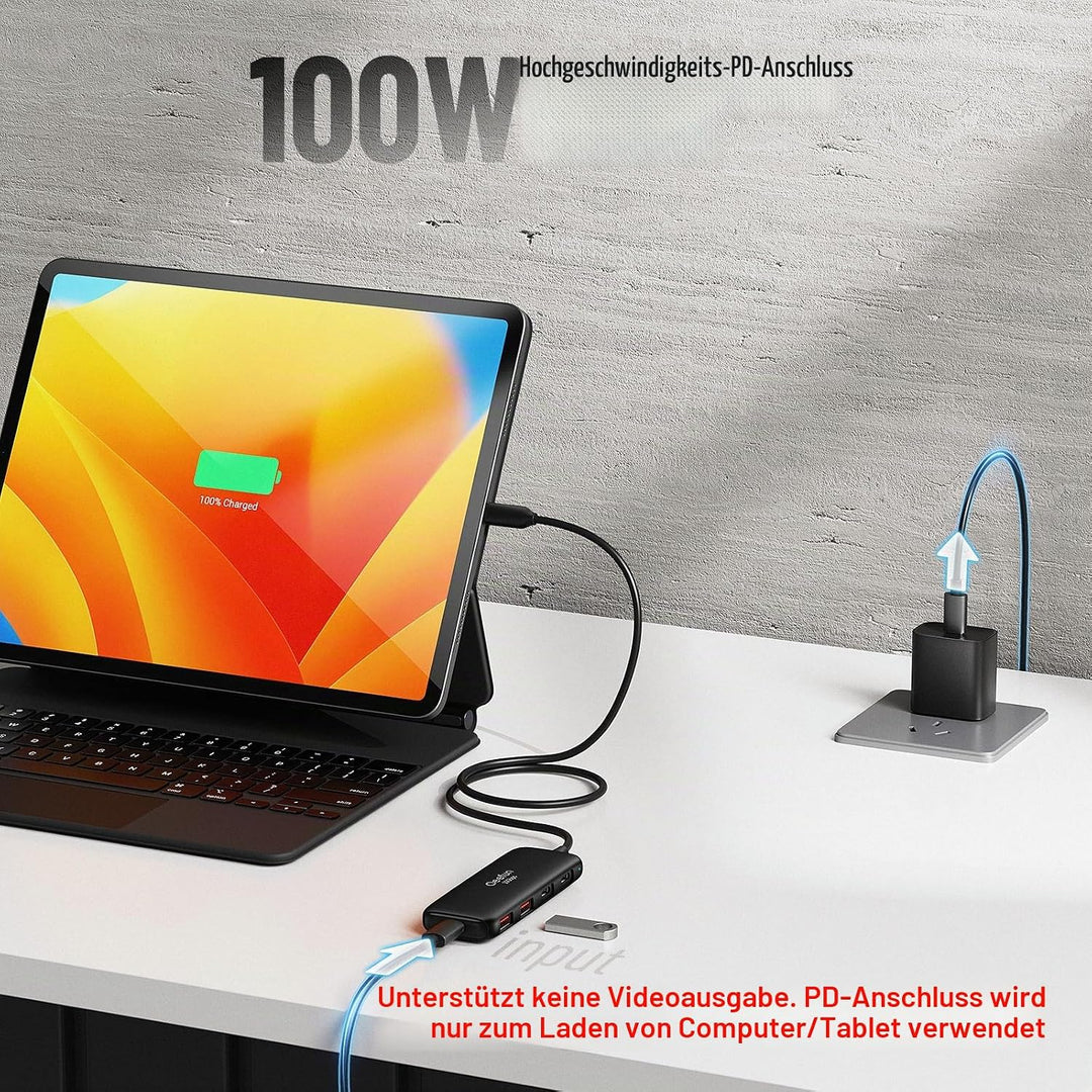 Qeefun 10Gbps USB C Hub, 3.2 USB Hub mit 2 USB-C und 2 USB-A, USB 3.2 GEN 2 Splitter mit 100W Power