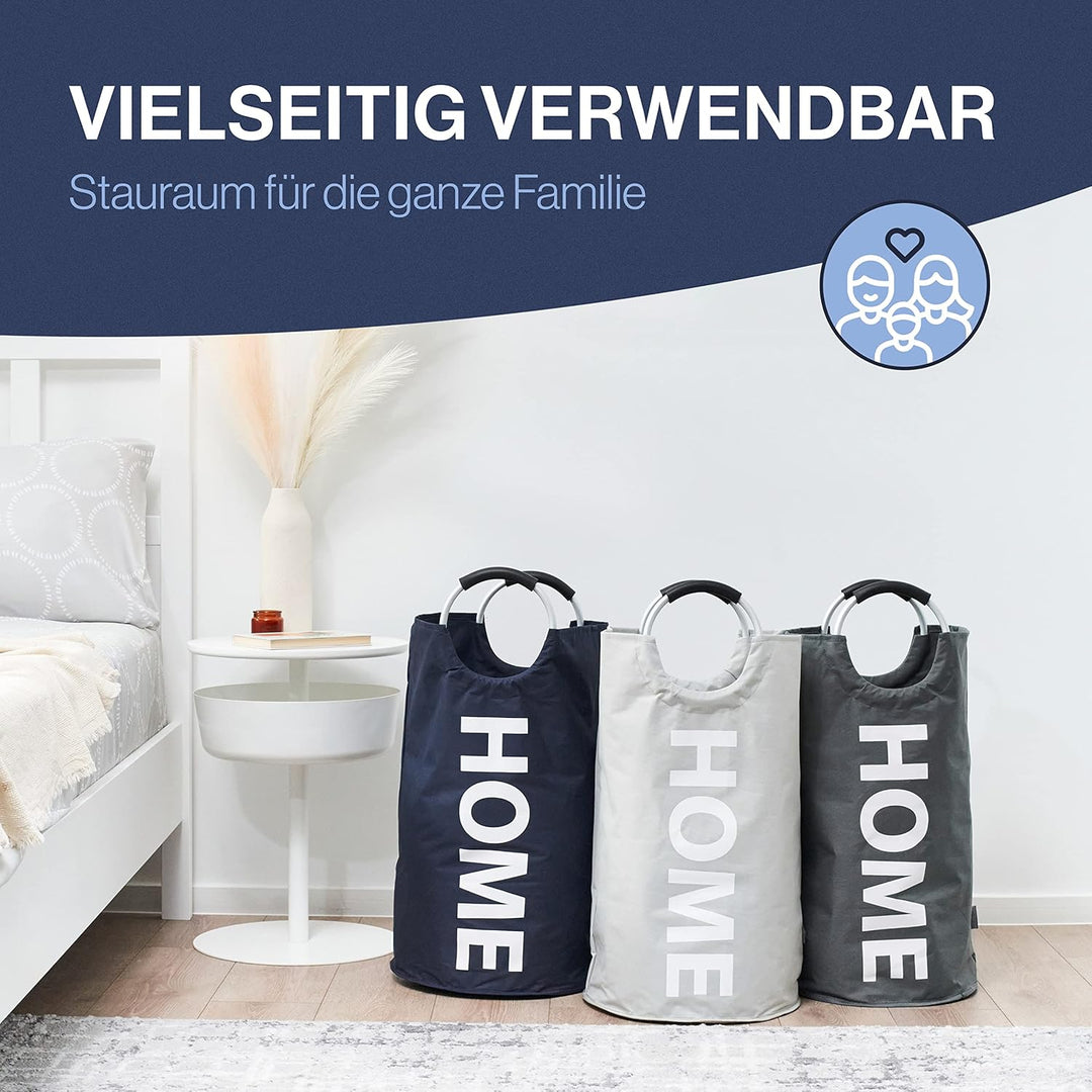 WELLENBORG® Faltbarer Wäschekorb faltbar grau gross - Wäschesammler wasserdicht Wäschesack Schmutzwä