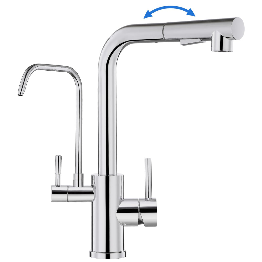 ROVOGO Chrom Wasserhahn Küche 3 Wege mit 2 Strahlarten Brause Ausziehbar, Hochdruck Küchenarmatur mi