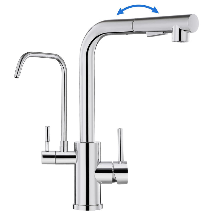 ROVOGO Chrom Wasserhahn Küche 3 Wege mit 2 Strahlarten Brause Ausziehbar, Hochdruck Küchenarmatur mi