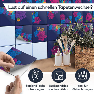 30 Stück Fliesenfolie für Bad und Küche 15x15 cm - Klebefliesen, Mosaikfliesen - Klebefolie Fliesen