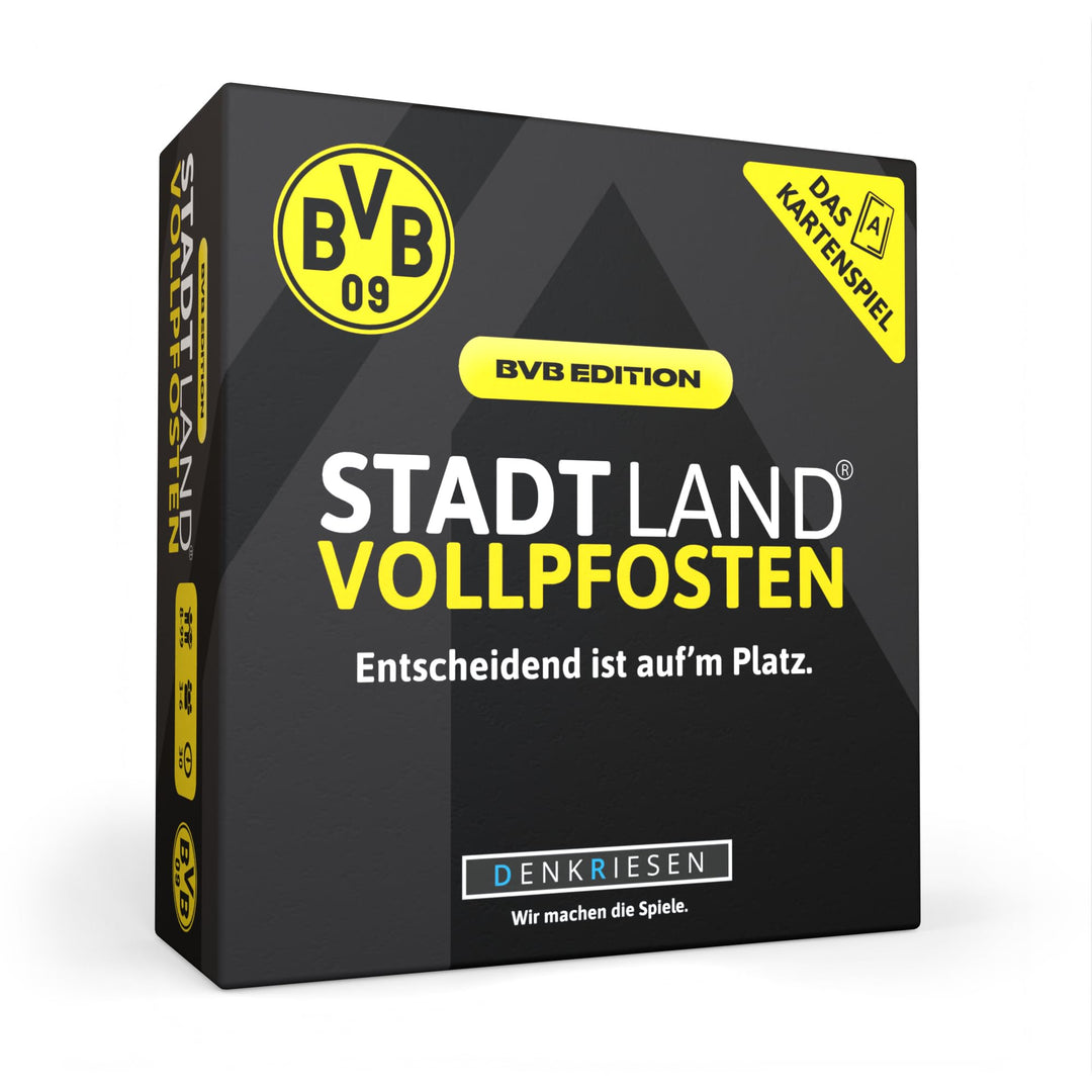 DENKRIESEN - Stadt Land VOLLPFOSTEN® Das Kartenspiel – BVB Edition | Ab 8 Jahren | 3-6 Spieler | BVB