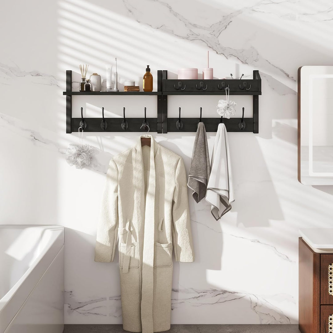 YMYNY 4-in-1 Wandgarderobe mit Ablage, Garderobenleiste Schlüsselbrett Holz, Gaderobe Wand für Flur,