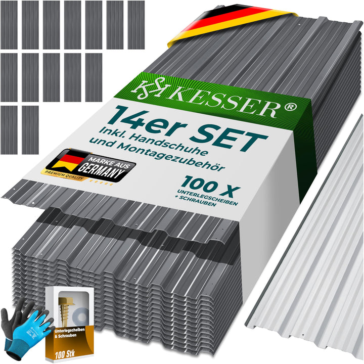 KESSER® 14x Profilblech Trapezblech 110cm x 46cm = 7 m² - Dachblech für Gerätehaus, Dachplatten Verz