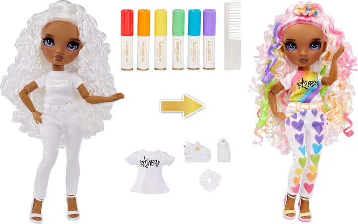 Rainbow High Color & Create DIY Modepuppe - Lila Augen, Locken, extra Top & Schuhe, abwaschbare Rege